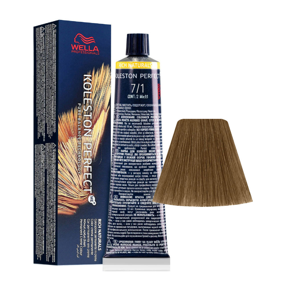 Wella Koleston Perfect Me+ Rich Naturals 7/1 Biondo Medio Cenere 60ml - colorazione permanente