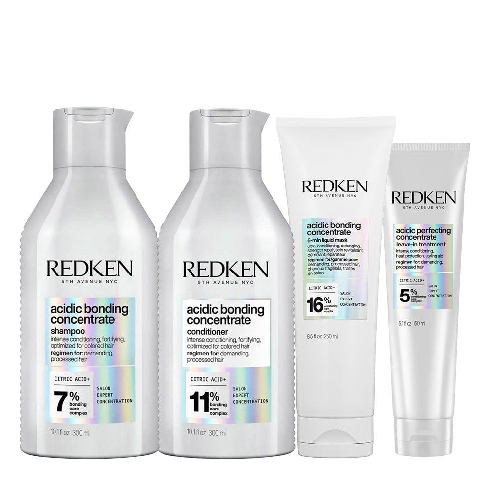 Redken Acidic Bonding Concentrate Shampoo 300ml Conditioner 300ml 5-Min Liquid Mask 250ml Leave-in Treatment 150ml
