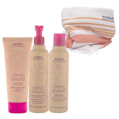 Aveda Cherry Almond Body Scrub 200ml  Hand & Body Wash 250ml Body Lotion 200ml + Serviette de plage GRATUITE