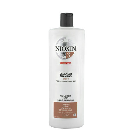 Nioxin System3 Cleanser Shampoo 1000ml - shampooing pour cheveux colorés légèrement clairsemés