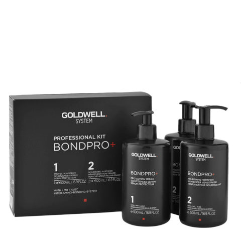 Goldwell Bond Pro  Kit 3x500ml (1 Protect. Serum   2 Nourishing Fortif.)- kit fortifiant pour cheveux endommagés