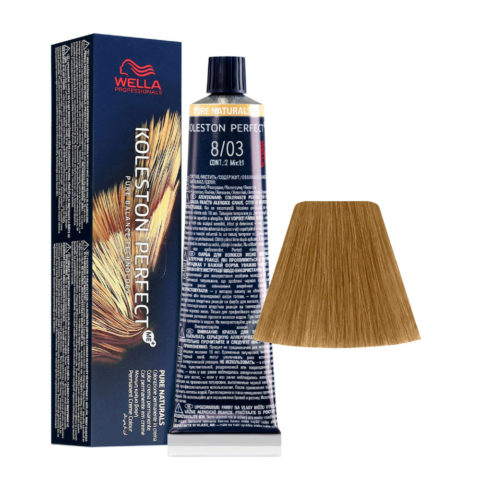 Wella Koleston Perfect Me+ Pure Naturals 8/03 Blond Doré Naturel Clair 60ml - coloration permanente