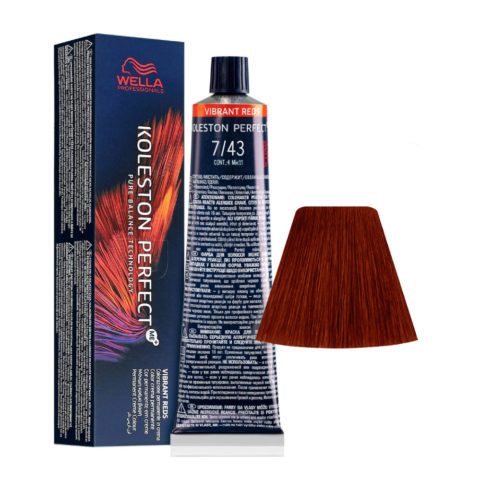 Wella Koleston Perfect Me+ Vibrant Reds 7/43 Blond Moyen Cuivré Doré 60 ml - coloration permanente