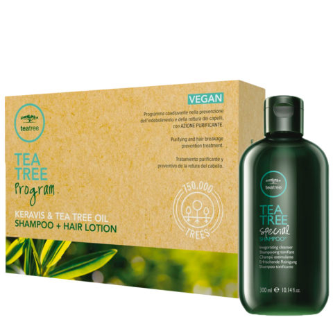Tea Tree Program Shampoo 300ml + Hair Lotion 12x6ml - Traitement Anti-Chute de Cheveux avec Pellicules