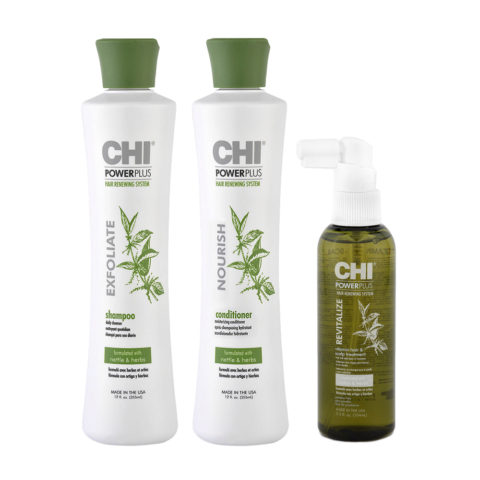 CHI Powerplus Shampoo 355ml Revitalisant 355ml Spray énergisant anti-chute 104ml