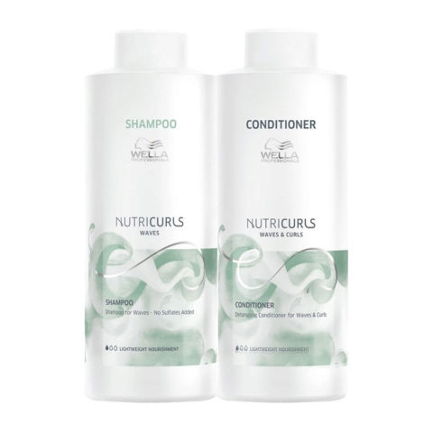 Wella Nutricurls Waves Shampooing 1000ml Revitalisant 1000ml Cheveux ondulés