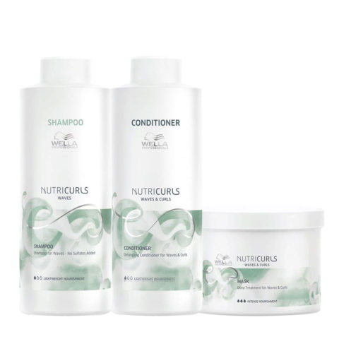 Wella Nutricurls Waves Shampooing 1000ml Revitalisant 1000ml Masque 500ml