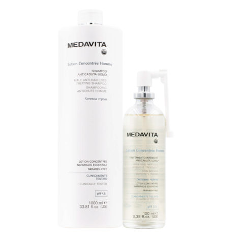 Medavita Lotion concentree Homme Shampooing antichute pour homme 1000ml Lotion 100ml