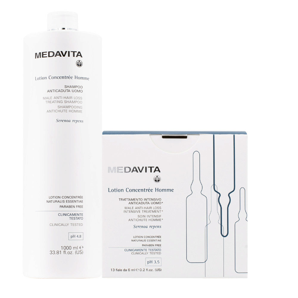 Medavita Lotion concentree Homme Shampooing antichute homme 1000ml Flacons 13x6ml