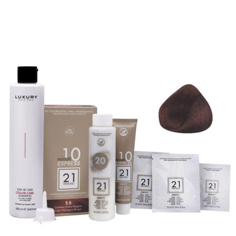 Kit Couleur Professionnel 5.5 Chatain Clair Marron Acajou + Shampoo 250ml