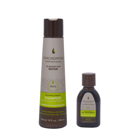 Macadamia Set Shampooing cheveux abîmés 300 ml et huile hydratante 27ml