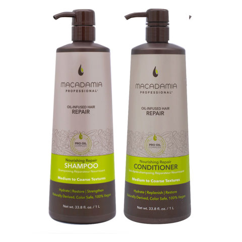 Macadamia Set Cheveux Abimés Shampooing 1000ml et Baume 1000ml