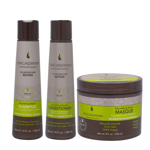 Macadamia Set Cheveux Abimés Shampooing 300ml Baume 300ml Masque 236ml