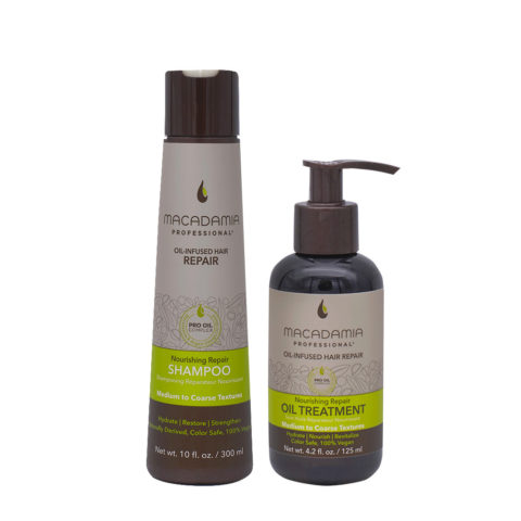 Macadamia Set Cheveux Abimés Shampooing 300ml Et Huile Hydratante 125ml