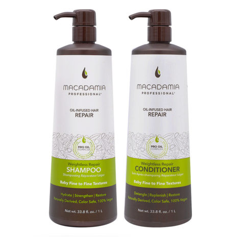 Macadamia Set Shampooing et Après-shampooing 1000ml Cheveux abîmés et fins