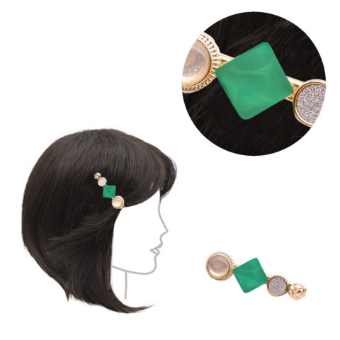 Barrette à cheveux avec Pierre Vert Emeraude 6cm