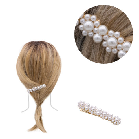 VIAHERMADA Barrette à cheveux Dorée avec Perles 6,8x1,1 cm