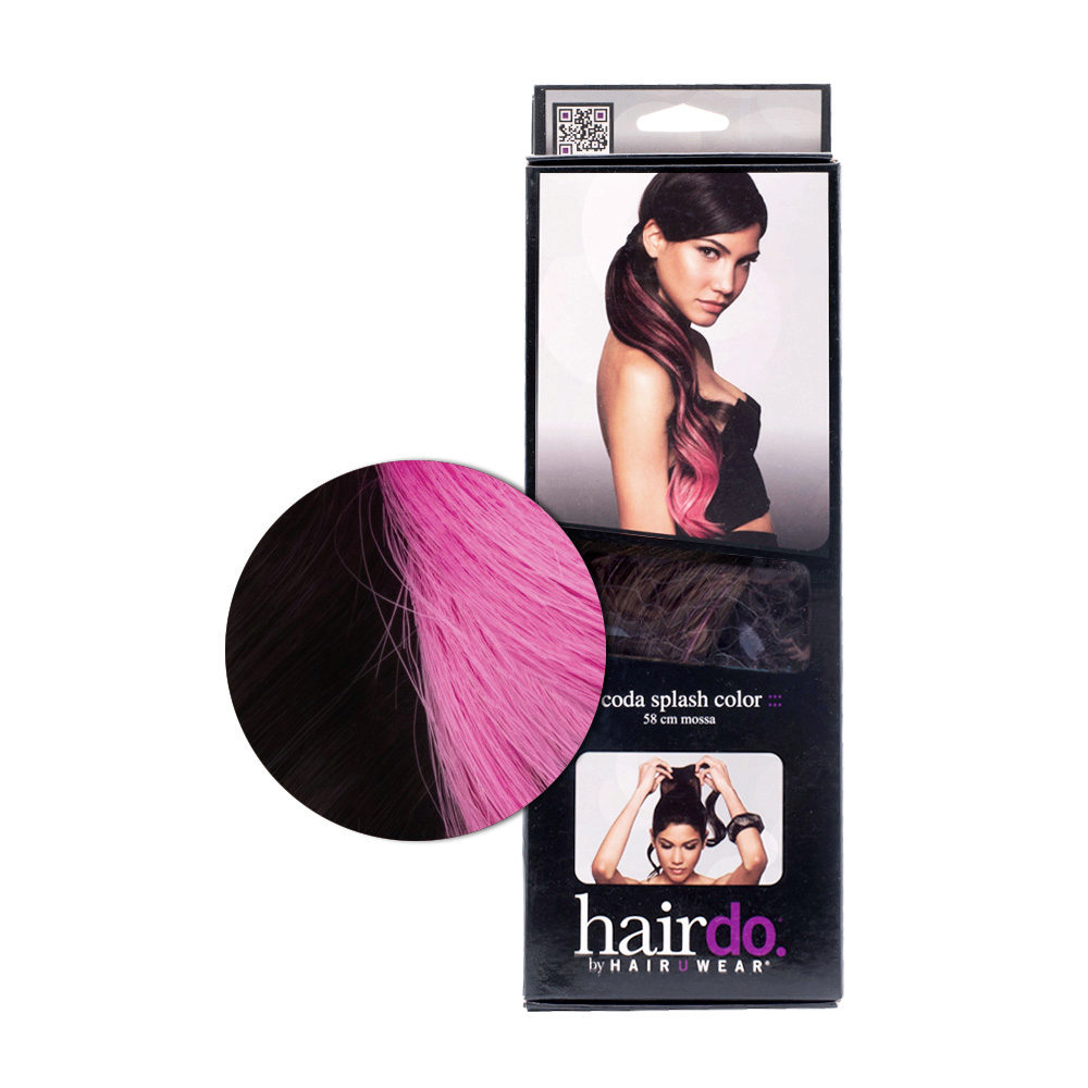 Hairdo Queue Color Splash Ebony /Pony Pink 58 cm - queue fuchsia sur noir