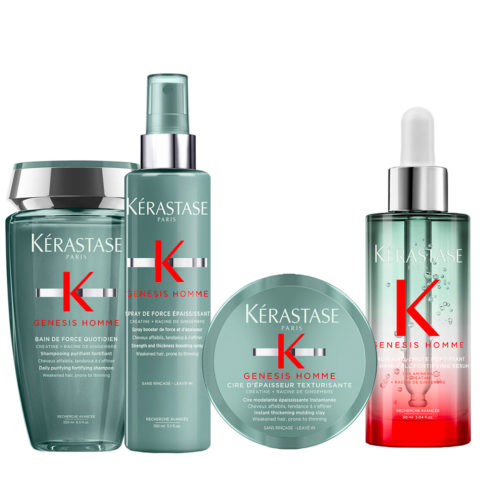 Kerastase Genesis Homme Bain De Force Quotidien 250ml Spray 150ml Serum 90ml Cire D'Epaissuer Texturisante 75ml