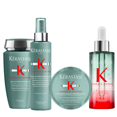 Kerastase Genesis Homme Bain Masse Epaississant 250ml Spray 150ml Serum 90ml Cire D' Epaisseur Texturisante 75ml