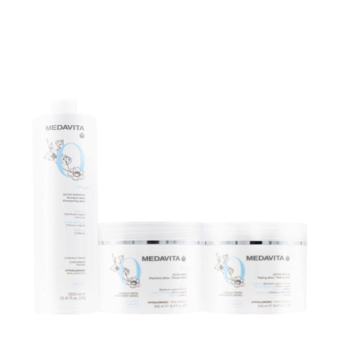 Medavita Oxygen Detox Set XL Shampooing Réequilibrant 1000ml + Masque  500ml+ Gommage Exfoliation Cuir Chevelu 500ml