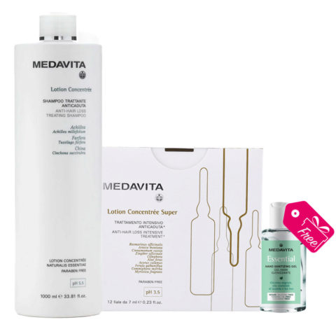 Medavita Cute Lotion Concentree Shampooing anti-chute 1000ml Ampoules Super 12x7ml Gel Désinfectant 100ml gratuit