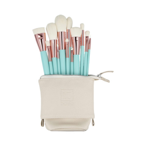 Makeup Brushes 12pcs + Case Set Turquoise - set de pinceaux