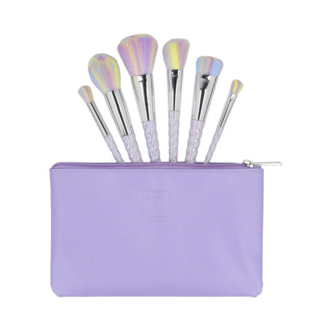 6 Makeup Brushes + Case Set Unicorn Light - set de pinceaux