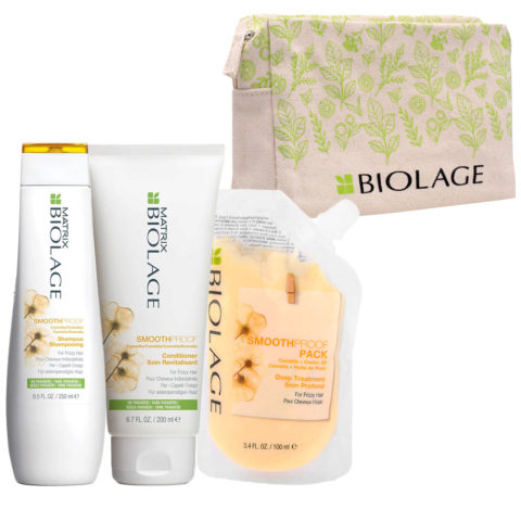 Biolage Smoothproof Shampoo 250ml Conditioner 200ml Treatment 100ml + Pochette Summer GRATUIT