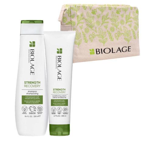 Biolage Strength Recovery Shampoo 250ml Conditioner 200ml + Pochette Summer GRATUIT