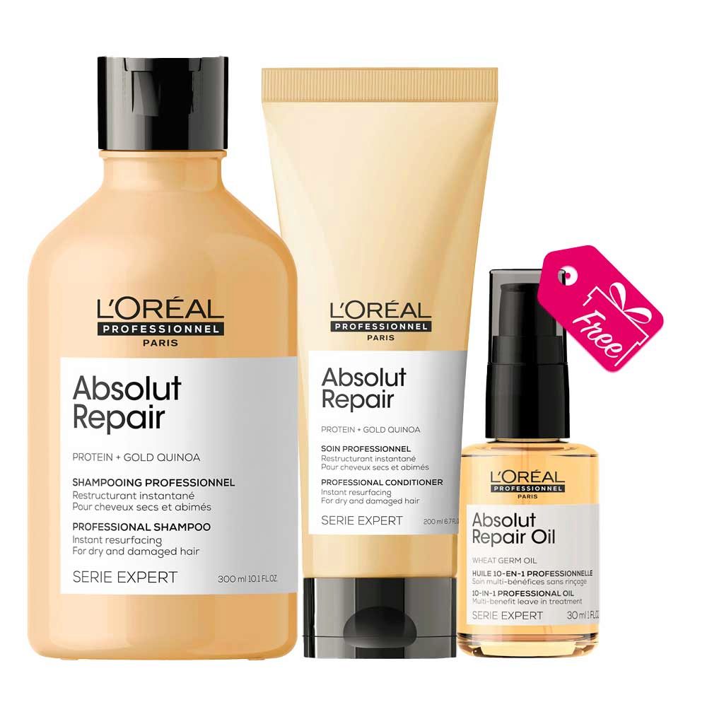 L'Oréal Professionnel Paris Absolut Repair Shampoo 300ml Conditioner 200ml + Oil 30ml En Cadeau