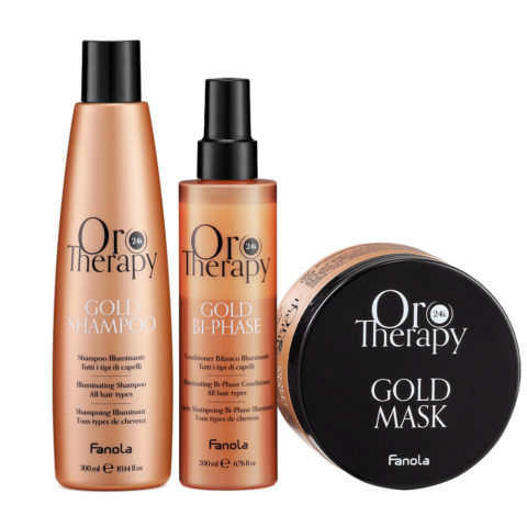 Fanola Oro Therapy Oro Puro Gold Shampoo 300ml Bi-Phase Conditioner 200ml Mask 300ml