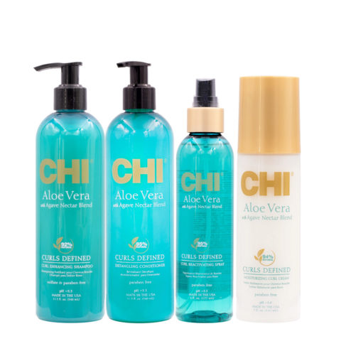 CHI Aloe Vera Curl Enhancing Shampoo 340ml Conditioner 340ml Spray 177ml Moisturizing Curl Cream 147ml