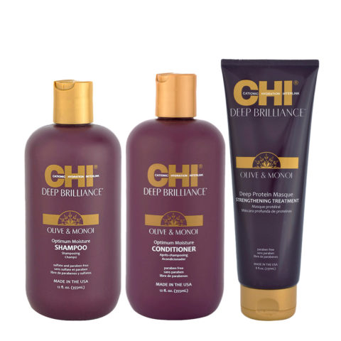 Deep Brilliance Olive & Monoi Optimum Moisture Shampoo 355ml Conditioner 355ml Masque 237ml