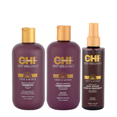 CHI Deep Brilliance Olive & Monoi Optimum Moisture Shampoo 355ml Conditioner 355ml Serum 177ml