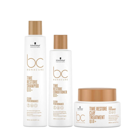 Schwarzkopf BC Bonacure Time Restore Shampoo Q10+ 250ml  Conditioner 200ml Clay Treatment 200ml
