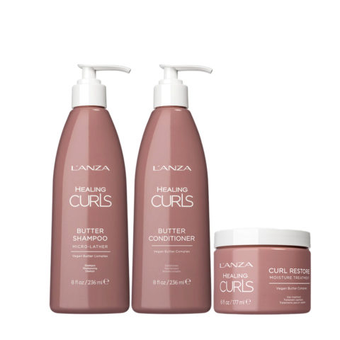 L' Anza Healing Curls Butter Shampoo 236ml Conditioner 236ml Treatment 177ml