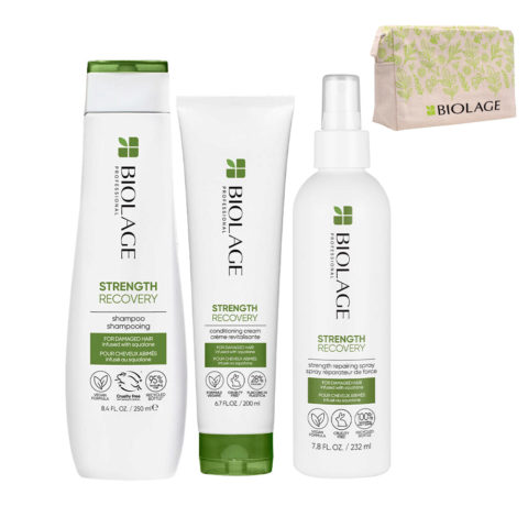 Biolage Strength Recovery Shampoo 250ml Conditioner 200ml Spray 232ml + Pochette en cadeau