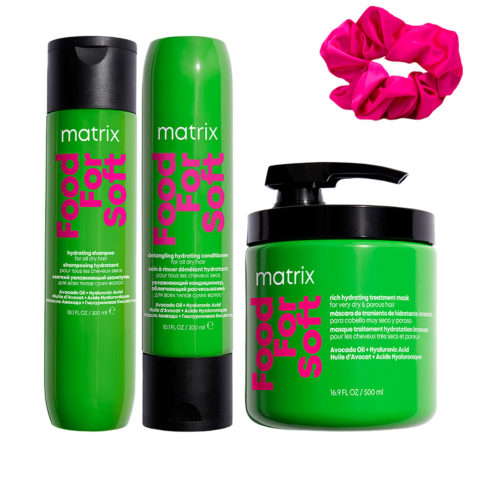 Matrix Haircare Food For Soft Shampoo 300ml Conditioner 300ml Mask 500ml + InstaCure Scrunch en cadeau