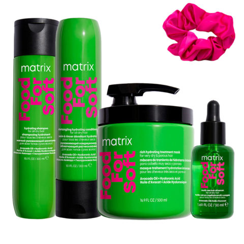 Matrix Haircare Food For Soft Shampoo 300ml Conditioner 300ml Mask 500ml Oil 50ml + InstaCure Scrunch en cadeau
