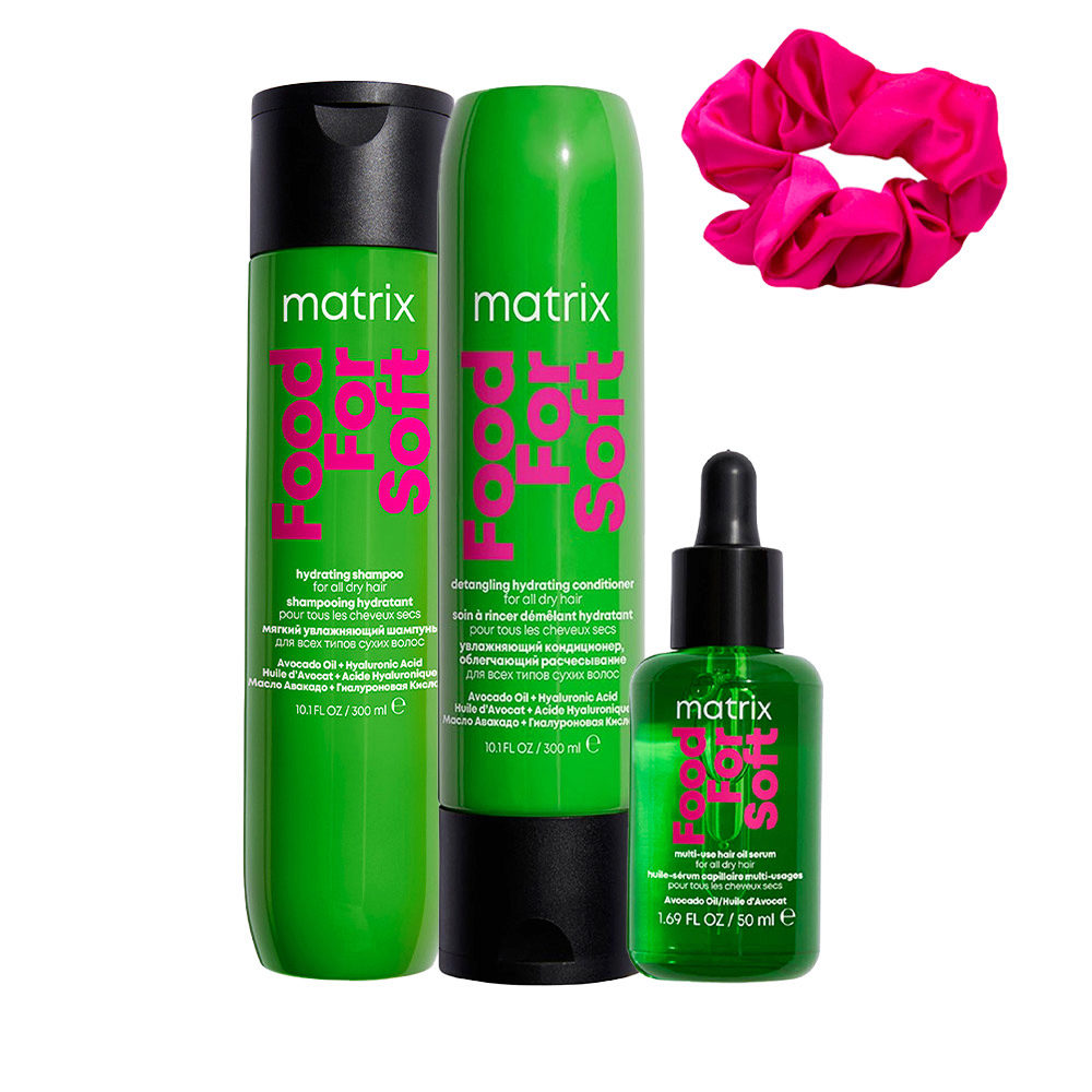 Matrix Haircare Food For Soft Shampoo 300ml Conditioner 300ml Oil 50ml + InstaCure Scrunch en cadeau