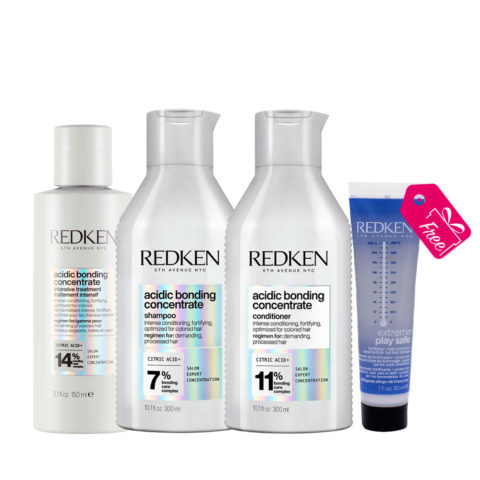 Redken Acidic Bonding Concentrate Pre Treatment 150ml Shampoo 300ml Conditioner 300ml + EN CADEAU Mini Play Safe 30ml