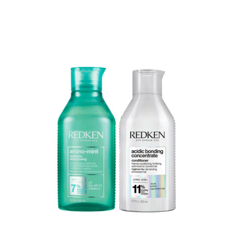 Redken Amino Mint Shampoo 300ml Acidic Bonding Concentrate Conditioner 300ml - soin purifiant et restructurant
