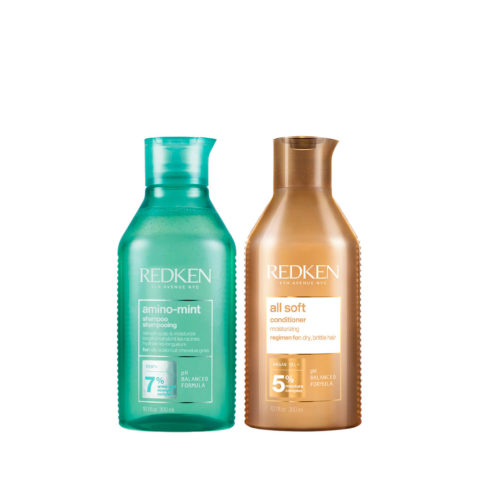 Redken Amino Mint Shampoo 300ml All Soft Conditioner 300ml - soin purifiant et hydratant