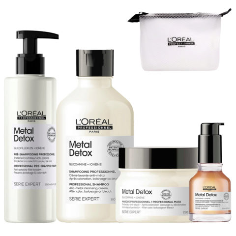 L'Oréal Professionnel Paris Serie Expert Metal Detox Pre- Shampoo 250ml Shampoo 300ml Mask 250ml Oil 50ml + Pouch FREE